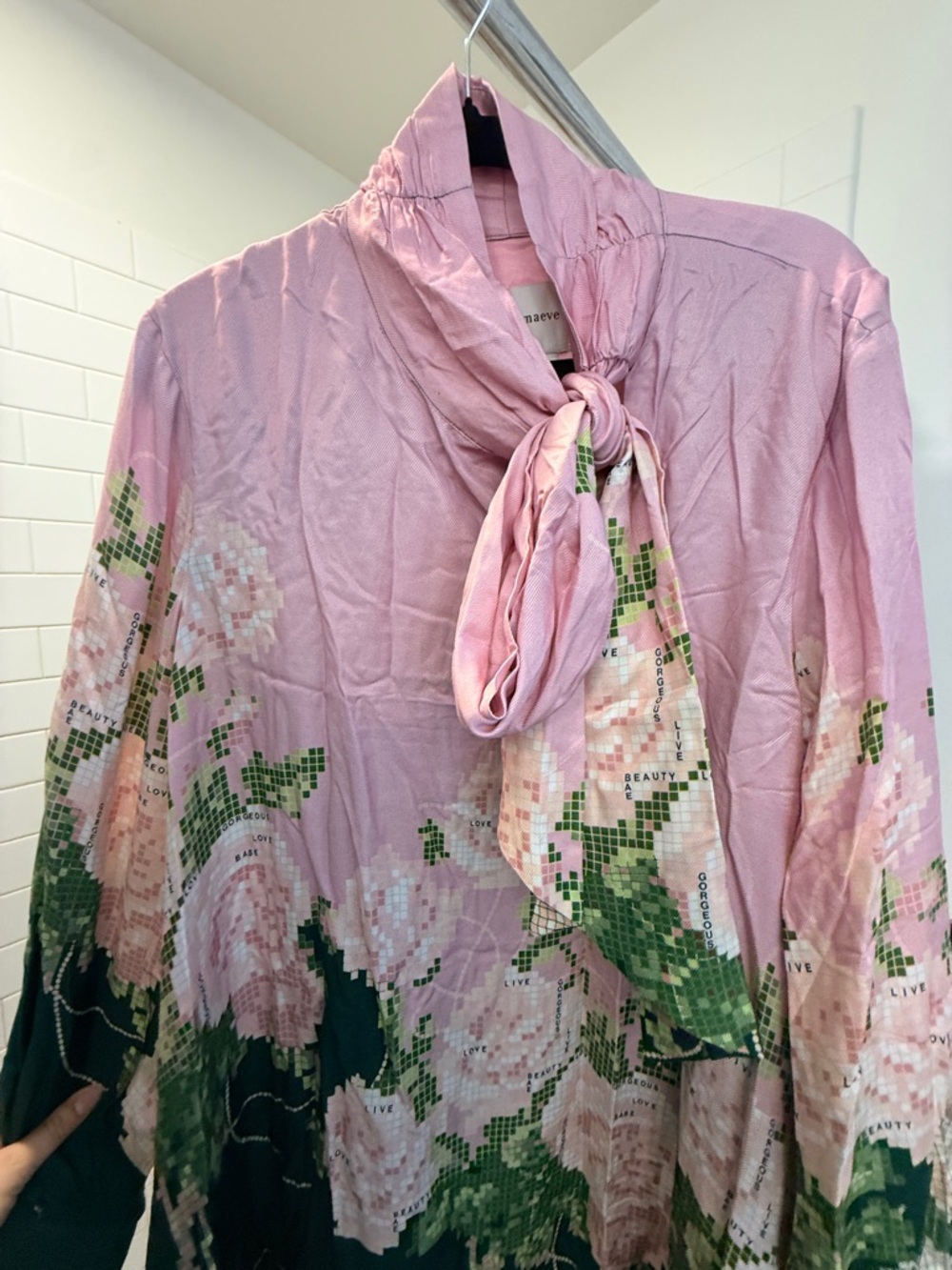 Maeve Anthropologie Caroline Floral Tie Neck Dress Pink Green XL - Picture 5 of 5